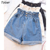 Summer Black Women Denim Shorts Women S-5XL Harem Ruffled White Blue High Waisted Shorts Female Elastic Short
