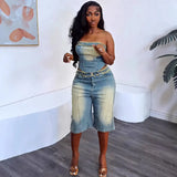 Women's Jeans Set Women's Fashion Blouse Wrapped Corset High-Waisted Denim