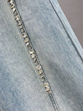 Women's Jeans Diamond Spliced High Waist Long Loose Straight Wide Leg Burrs Denim Pants 2024 Summer New Fashion 29L2711-Outfit
