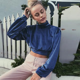 Velvet Sweatshirt Women Autumn Winter 2021 Streetwear Long Sleeve Turtleneck Pullover Cropped Hoodie Woman Red Blue Loose