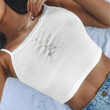 Streetwear Lace Patchwork Summer Solid White Tank Top Women Home Fashion Leisure Outfit Casual Crop Tops Kawaii