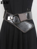 Pu Leather Black Irregular Long Wide Elastic Belt Personality Women New Fashion Tide All-match Spring Autumn 2023