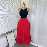 Fashion Folding Wave Half-Dress French Sweet High-Waisted A-Shaped Skirt Mid-Long Folds
