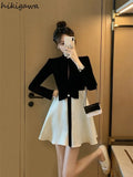 Vestidos De Mujer Temperament Black Woman Dress Stand Neck Hollow Out Slim Waist Robe Femme Fashion Tunic Vintage