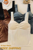 Women Vintage Velours Camis With Bra Pad Grace Plush Tank Tops Slim Off Shoulder Tops For Women Autumn