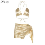 Summer Solid ColorBeach vacation Sets Wear Swimming Pool Comfortable Breathable Suit Strappy Skirt Sexy 2Two-piece