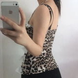 Girls Retro Leopard Print Color Lace Bow Splicing With Small Suspenders To Show Slim, Sexy Vest-Outfit