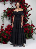 Spring 2025 New Fashion Temperament Shoulder Lotus Leaf Side Fold Splicing Design Long Women's Dress
