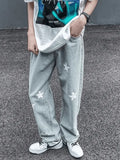 Men's Washed Star Graphic Loose Jeans-Outfit