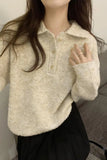 Collar Soft Waxy Solid Color Sweater Women's Autumn And Winter New Thin Loose And Lazy Warm Sweater-Outfit