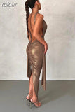 Spring Sexy Solid Cami Backless Bandage Bodycon Maxi Dresses Club Outfit For Women 2023 Party Long Dress Women