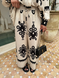 Printed Women's Pants Sets Loose Lapel Long Sleeve Shirt Wide Leg Trousers Suits 2024 Spring Summer Casual 2 Pieces Set-Outfit