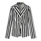 Fashion Double Button Short Coats Women Autumn Vertical Striped Coats Casual Office Lady Long Sleeves Outwears