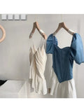 Sexy Sweet Suspender Tops For Women Summer Chic New Irregular Ruffle Pleated Design V-Neck Solid Color Ladies Cropped