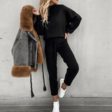 Set Turtleneck Casual Solid Color Urban Leisure Trousers Pocket Two-piece