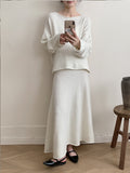 New Lazy Wind Loose Top + Fishtail Dress Set Women's Round Collar Knitting Set