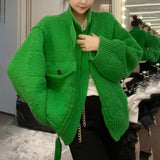 Japanese Streetwear Turtleneck Cardigans Korean Oversize Cardigan Knitted Coat Sweater Korean Chic Pockets