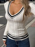 V-Neck Long-Sleeved Women's Autumn And Winter Slim Thin Knitted Jersey