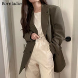 2021 Korean Style Loose Women Blazer Coats Autumn Single Breasted Female Chic Suit Jacket Full Sleeve