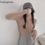 Cardigan Woman Y2k Tops 2023 Ropa Mujer O-neck Long Sleeve Tunic Sueter Fashion Korean Knitted Cropped Sweaters Pull