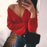 V Neck Wrap Sheath Exposed Navel Short Top Bow Tie Autumn Shirts Chiffon Women Blouses 2021 Backless Red White Crop