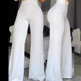 Toloer Women's Fashion Slim Personality Double Breasted Horn Trousers Can Be Added