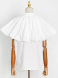 Sweet Solid Shirt For Female Lapel Collar Short Sleeve Ruffle Single Breasted Women's Elegant Blouses Korean