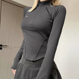 Fashionable Women's Wear Ins Street Fashion Spicy Girl Style Invisible Zipper Collar Line T-Shirt-Outfit