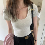 Version Of White U-Collar Slim Short-Sleeved T-Shirt Women's New Summer High-Waisted Slim And Thin Underwear-Outfit