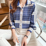 fashion printing ladies silk shirts 2022 Spring Summer women's blouses Long lantern sleeve mujer blusas female