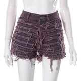 Women's Denim Skirt Do Old Solid Color Burrs Tassel Slim High Waist Short A-line Mini Skirt 2024 Summer New Fashion 29L2618-Outfit