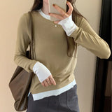 Collision Design Two Long-Sleeved T-Shirts Women's Autumn And Winter New Slim Cashmere Warm Bottomed Blouse-Outfit