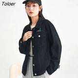 Women Coat 2023 Spring Long Sleeve Polo Neck Loose Jacket with Pocket Windproof Embroidery Warm Chic