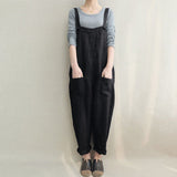2021 Summer Women Loose Casual Bib Overalls Cotton Linen Rompers Long Jumpsuits Solid Strappy Pockets Dungarees