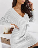 Off Shoulder Sweater Dress Women Backless Knitted Jumper Sexy Female Long Sleeve Spring Fall Elegant V Neck See Through