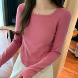 Straighten Shoulder Long-Sleeved T-Shirt The New Autumn Style Is Slim, Slim, Slim And Short-Bottomed Underwear-Outfit