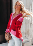 Contrast Color V-Neck Sweater Coat with