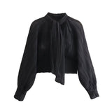 New Bow Bow Pleated Solid Color Fashion Shirt 7969225 712-Outfit