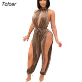 Velvet Club Jumpsuit For Women Hollow Out Fashion Autumn Solid Sexy One Piece Halter Party Rompers Jumpsuits For