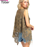 Hippie Froral Patch Design Vest Retro Vintage Crochet Summer Beach Cover Up Top Asymmetric Open Stitch Kimono