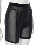 Mesh Sheer Shorts Pants See Through Solid Color High Waist Clubwear Female Bodycon Summer Biker Shorts Bottoms 2023-Outfit