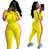 2 Piece Set Fall Clothing Suit Letter Patchwork Ribbed Bodycon Outfits Tracksuit Matching Set Girl Wholesale