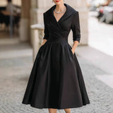Elegant Stuff Spring And Autumn Long-Sleeved Belt Dress