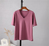 100% Cotton Summer T Shirt Women Soft Short Sleeve V Neck Female Tees Basic Kintwear Tops Harajuku Tshirt for