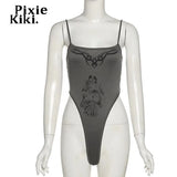 Cyber Y2k Printed Spaghetti Strap Bodysuit Sexy Backless Tank Tops Women 2023 Summer Clothes Streetwear