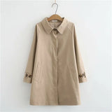 Plus size 4XL women's trench coat loose outerwear hide button windbreaker female casual tops solid color cotton trench