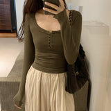 New Style Of European Blouse Is Covered With Autumn And Winter Girls' Pure Desire, Hot Girls, Short Style, Slim, Slim And Thin Bottomed Shirt.-Outfit