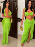 Sexy Green Sleeveless Caimsole Two Piece Skirt Set Party Evening For Women 2023 Summer Strapless Crop Top Long Skirt