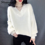 Sweater Women Oversize Warm Pullovers Oversized Sweater 2020 Fall White V Neck Women's Sweaters And Pullovers