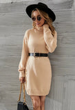 Casual Khaki Turtleneck Long Sleeve Slim Knit